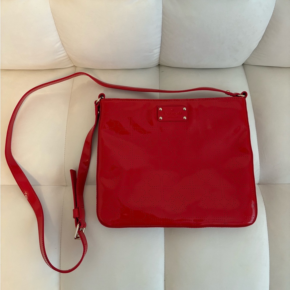 Kate Spade Red Patent Leather Crossbody Bag with Heart Designs